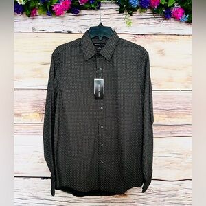 Michael Kors Men’s Black Printed Classic Fit Long Sleeve Button Up Dress Shirt S